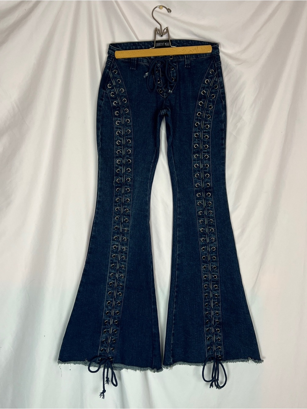 Current Mood Deep Blue Wild Wanderer Lace Up Flared Denim Jeans